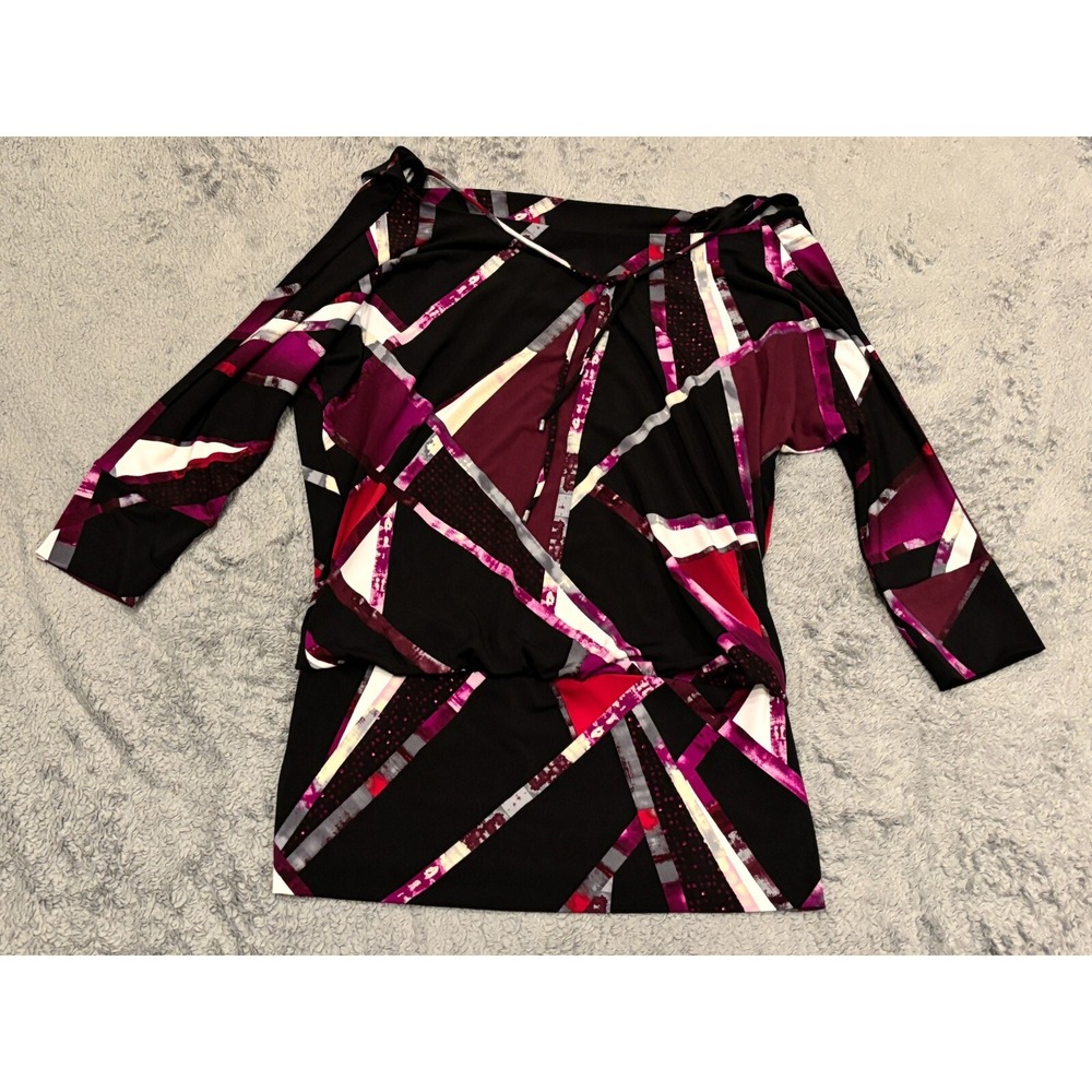 White House Black Market Womens Medium Purple Black Geometric Tunic Stretch